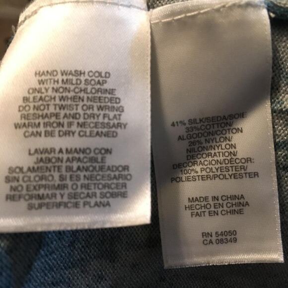 Anne Klein Peacock Print Silk-Cotton-Nylon Ruffle Neck Cardigan Sweater 0X NWT - Picture 7 of 10